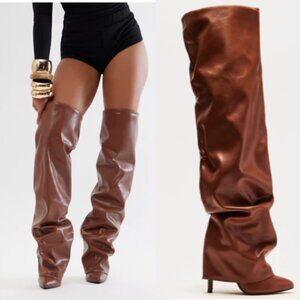 NWOT-Fashion Nova "Elba" Overlay Boots - Brown Size 7.5